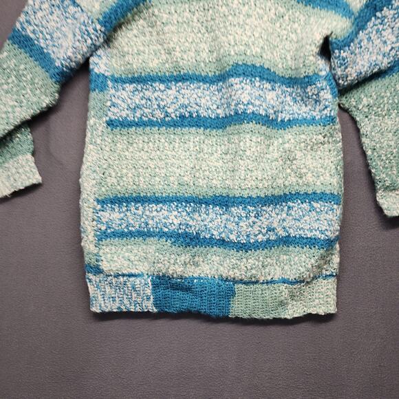 Womens Handmade Open Front Cardigan Large Blue Striped Pockets Long Line - Picture 11 of 15